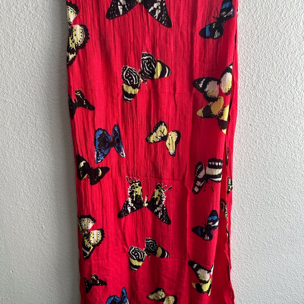 J. Crew Viscose and Linen 🦋 Butterfly Print Red Scarf - Picture 7 of 8